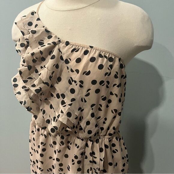 BCBGeneration Cashmere Combo Polka Dot Ruffle One Shoulder Sleeveless Mini Dress - Picture 4 of 8